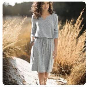 Soft Surroundings Sweater Dress Size XS Easy Living Gray Knit Long Sleeve Pocket